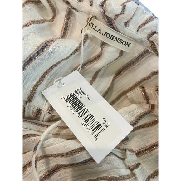 ULLA JOHNSON ROSALIND DRESS CREAM METALLIC RUFFLES RUCHED
SZ 12 OATMEAL CORE - Picture 8 of 16